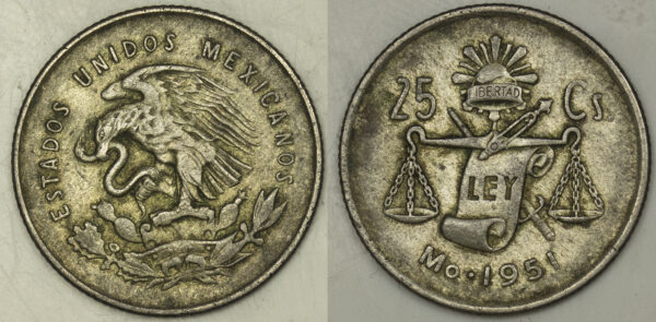 1951 MEXICO 25 CENTAVOS PGC297