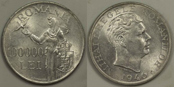 Romania 100000 Lei 1946 Silver Coin GC661