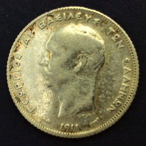 Greece 1 Drachmai 1911 Silver Coin GC684
