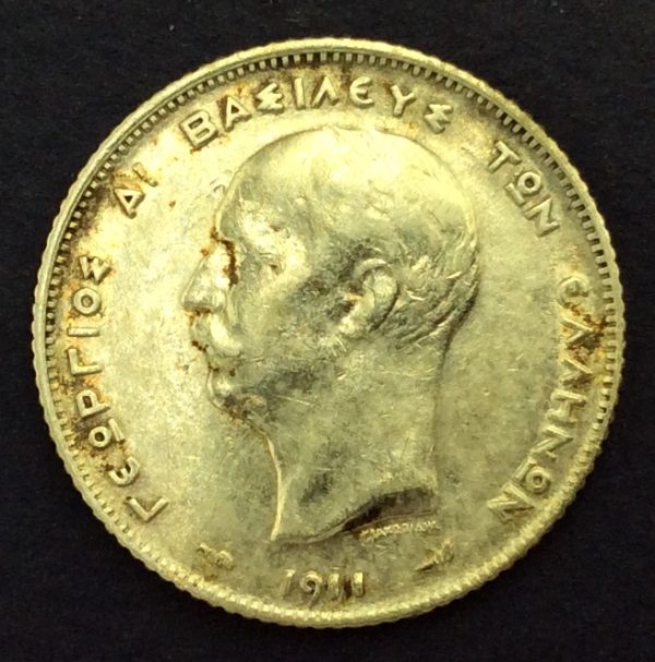 Greece 1 Drachmai 1911 Silver Coin GC686