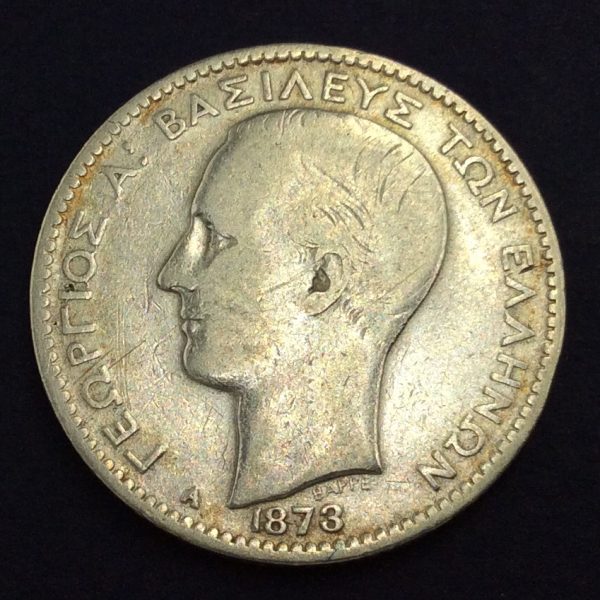 Greece 1 Drachmai 1873 Silver Coin GC714