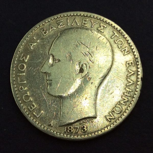 Greece 1 Drachmai 1873 Silver Coin GC725