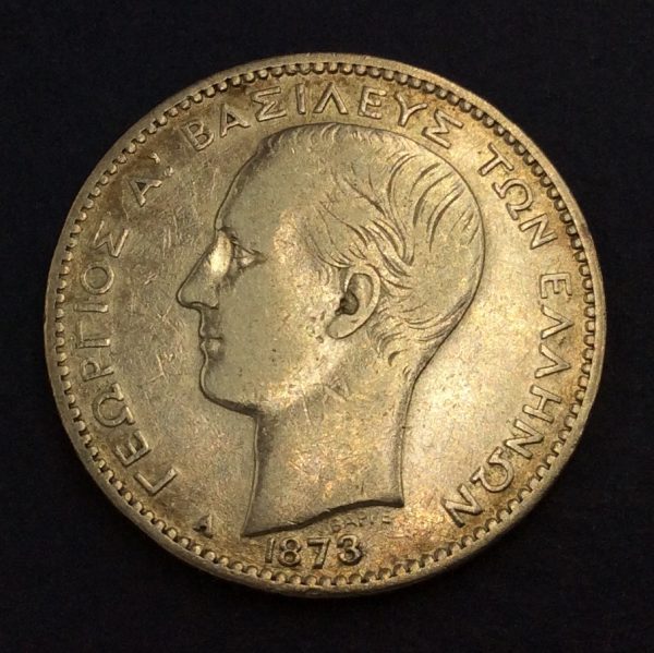 Greece 1 Drachmai 1873 Silver Coin GC727