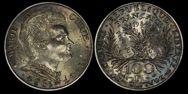 France 100 Francs 1984 Silver Marie Curie HIGH GRADE UNC PGC372