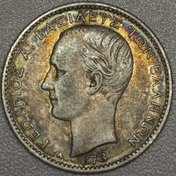Greece 1 Drachmai 1873 Silver Coin PGC361