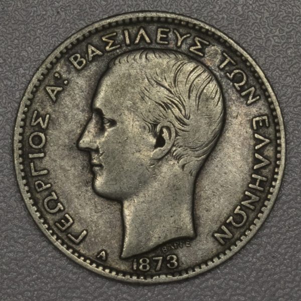 Greece 1 Drachmai 1873 Silver Coin PG366