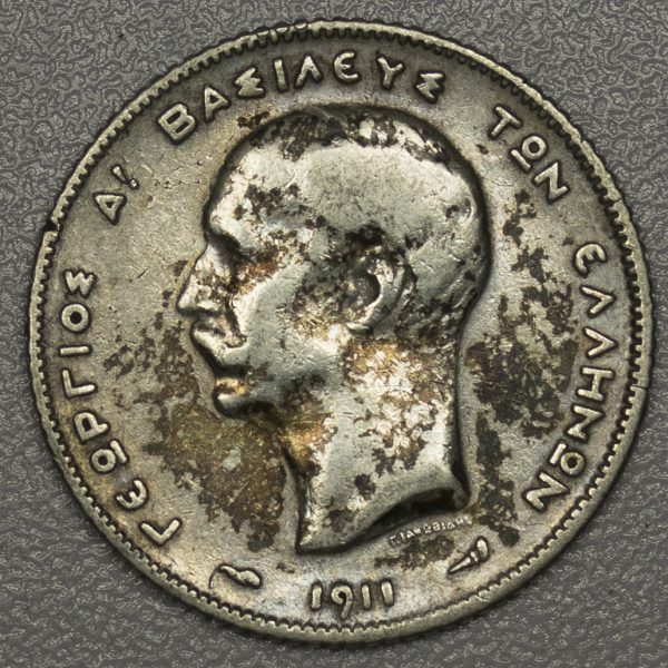 Greece 1 Drachmai 1911 Silver Coin PG367
