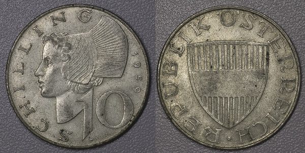 1959 10 Schilling Austria Silver UNC PGC393