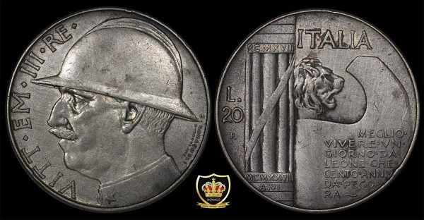 Rare Silver Coin 1928 Italy 20 Lire 10th Anniversary - End of World War I PGC396