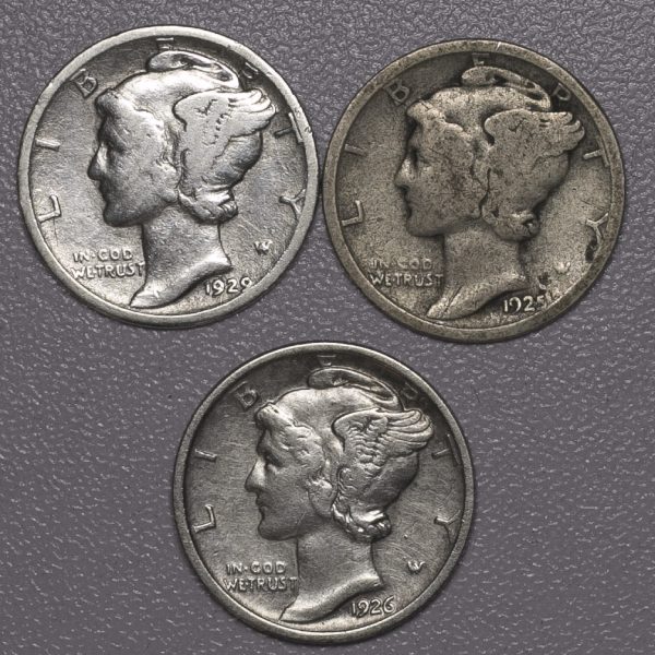 3x USA Silver Mercury Dimes (1925,1926,1929) PGC429