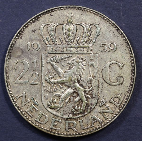 Netherlands 2,1/2 Gulden Silver Coin 1959 GC822 - Image 2