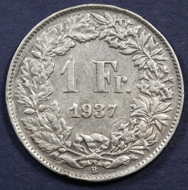 Switzerland 1 Franc 1937 Silver Coin GC823 - Image 2