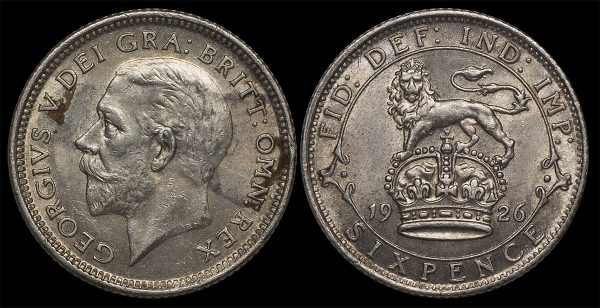 1926 GREAT BRITAIN SILVER 6 PENCE PGC451