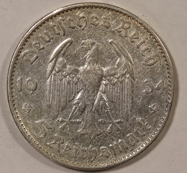 Germany 5 Reichsmark 1934 Silver Coin GC840