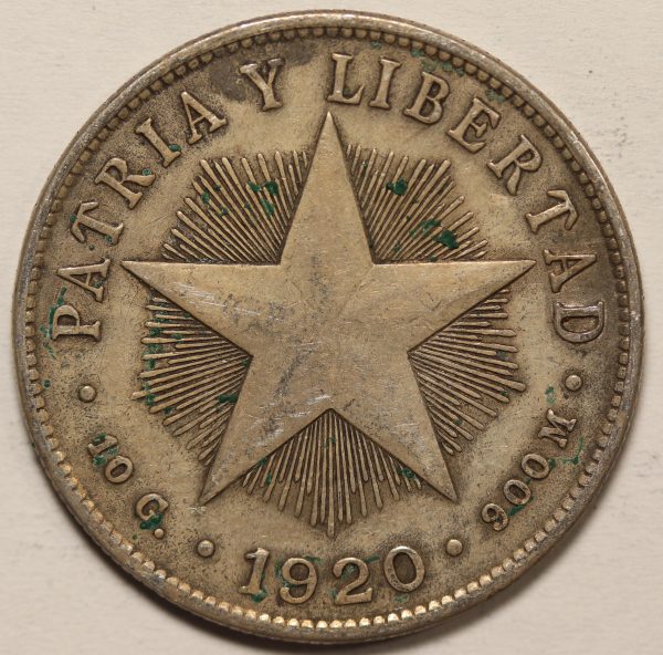 Cuba 40 Centavos 1920 Silver Coin GC850
