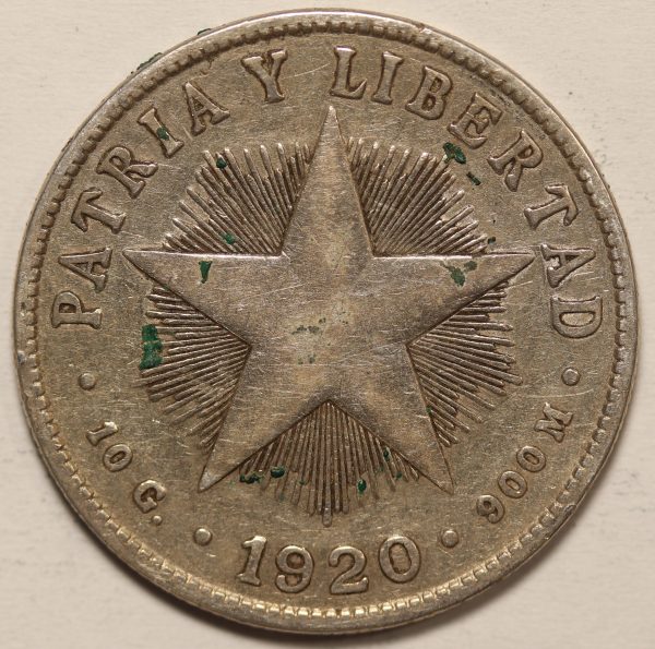 Cuba 40 Centavos 1920 Silver Coin GC851