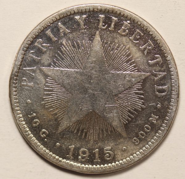 Cuba 40 Centavos 1915 Silver Coin GC852