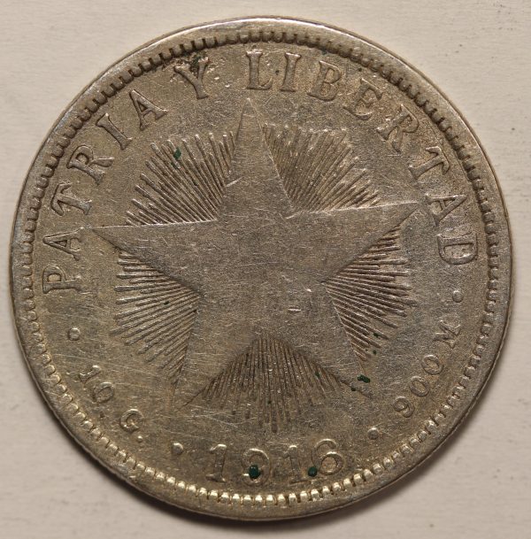 Cuba 40 Centavos 1916 Silver Coin GC854