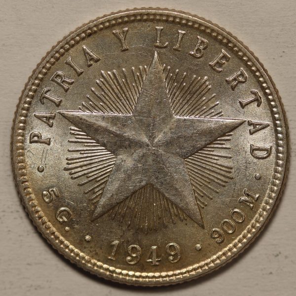 Cuba 20 Centavos 1949 Silver Coin GC857