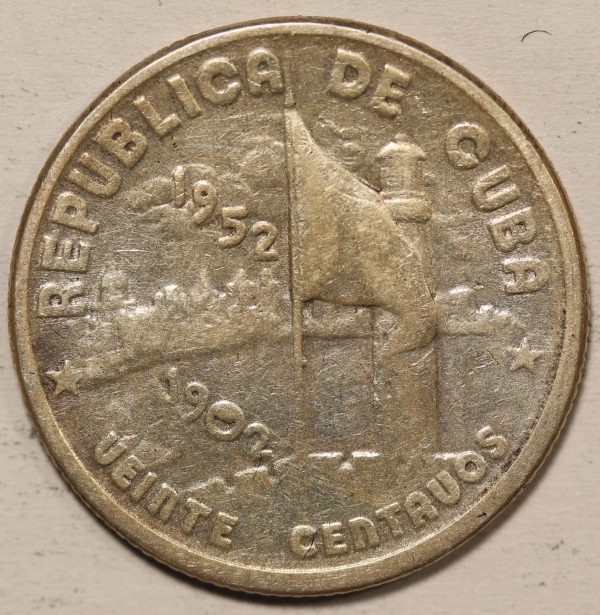 Cuba 20 Centavos 1952 Silver Coin GC864