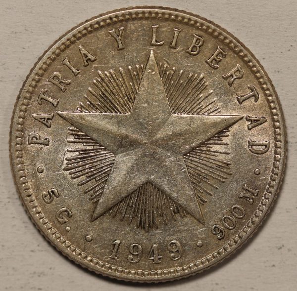 Cuba 20 Centavos 1949 Silver Coin GC865