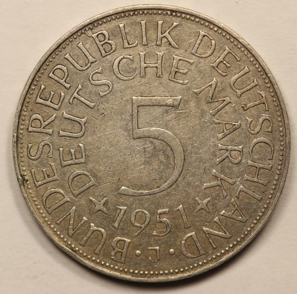 Germany 5 Mark 1951 J Silver Coin GC878