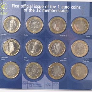 Alternative view of First Official Issue Of 1 Euro Coins Of the 12 Memberstates