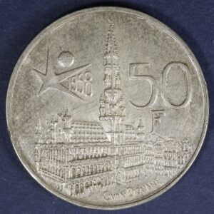 Alternative view of Belgium 50 Francs 1958 Silver Coin GC1010