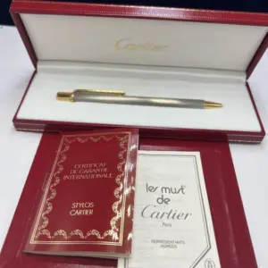 Στυλό Cartier Santos brushed steel με χρυσές λεπτομέρειες καινούργιο