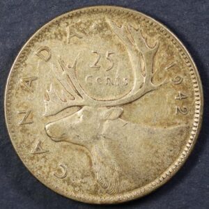 25 CENTS 1942 SILVER CANADA GC1165