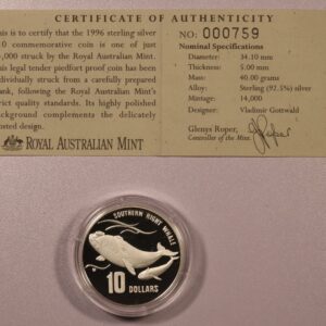 Alternative view of 10$ Southern 1996 Right Whale Proof