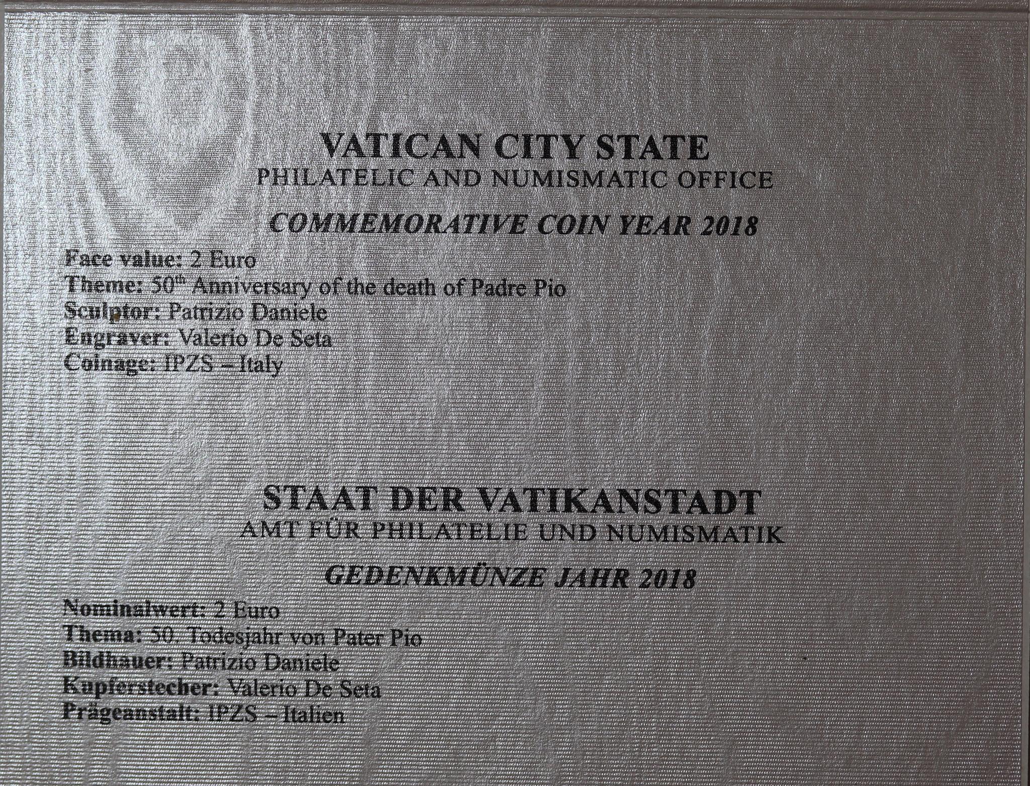 2018 Vatican 50th Anniversary of the Death of Padre Pio 2 Euro BU Coin - Image 4