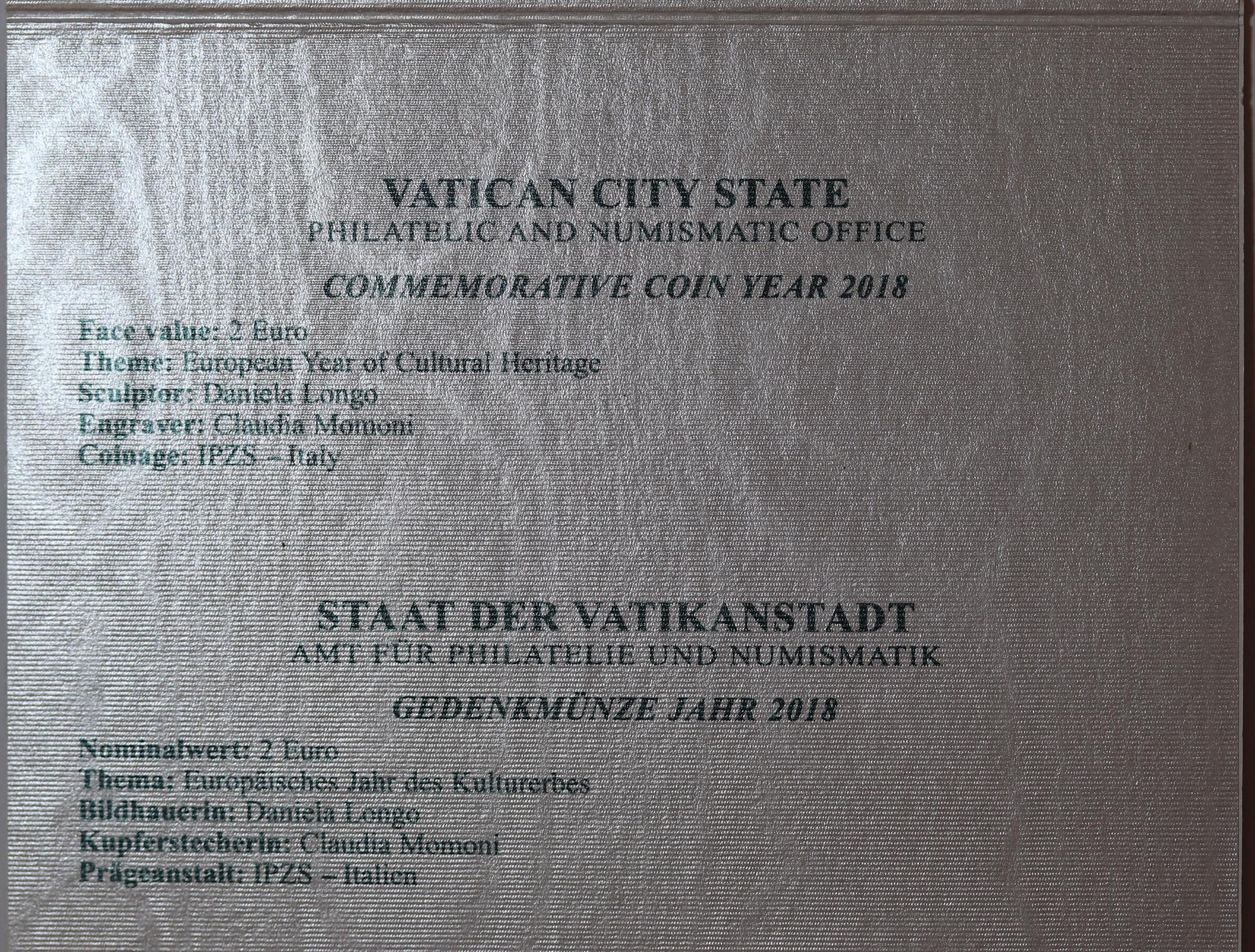 2018 Vatican European Year of Cultural Heritage 2 Euro BU Coin - Image 4
